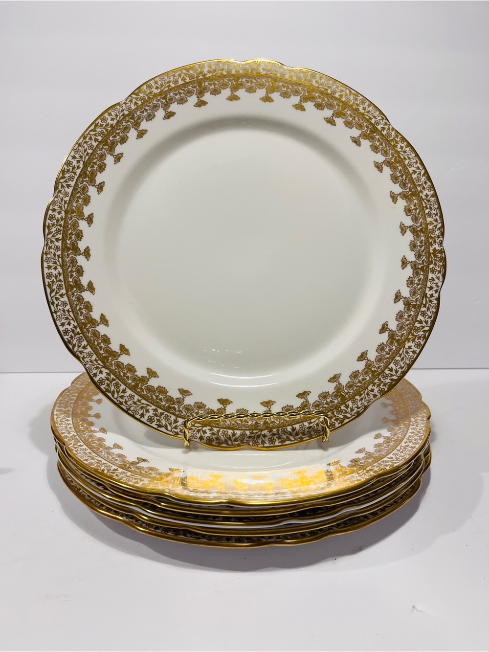 Vintage Royal Stafford Gold Regent Porcelain Dinner Plates Set of 6